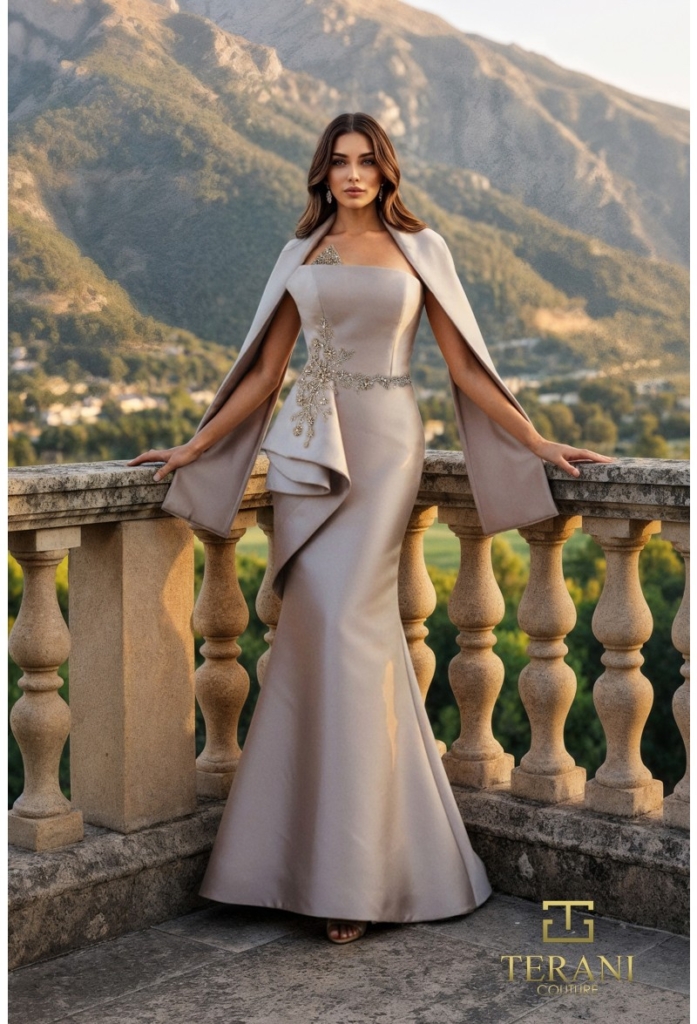 Rochie eveniment model m6462 bej taupe
